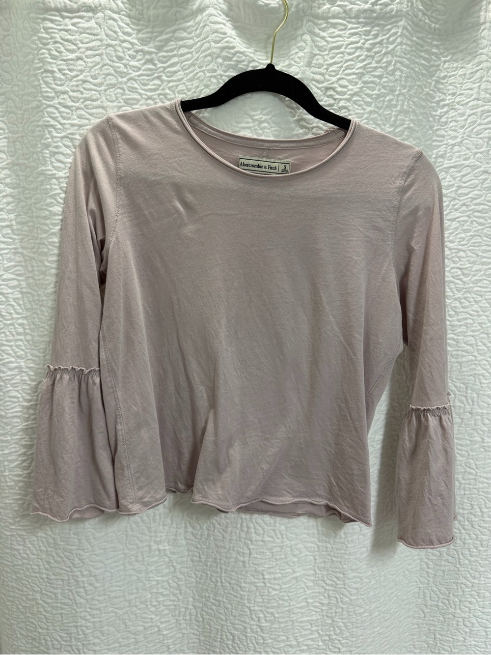 Abercrombie & Fitch Dusty Mauve Long-Sleeve Ruffle Cuff Tee